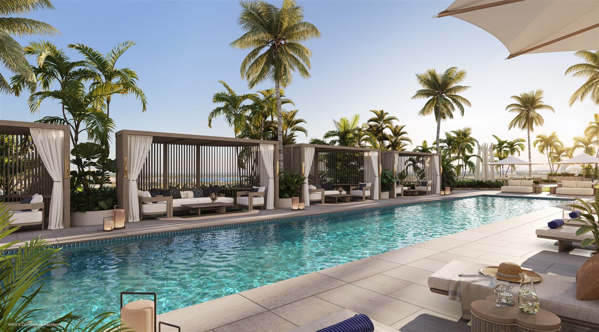 Ritz-Carlton Residences West Palm Beach pool deck — rendering courtesy of The Ritz-Carlton Residences, West Palm Beach