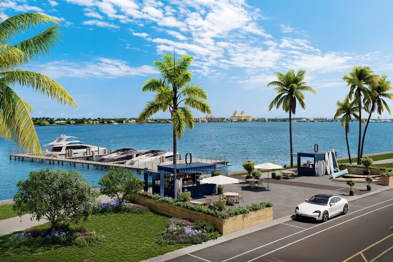 The private marina on the Intracoastal — direct water access no other new WPB tower offers. Rendering: Olara Residences / Savanna