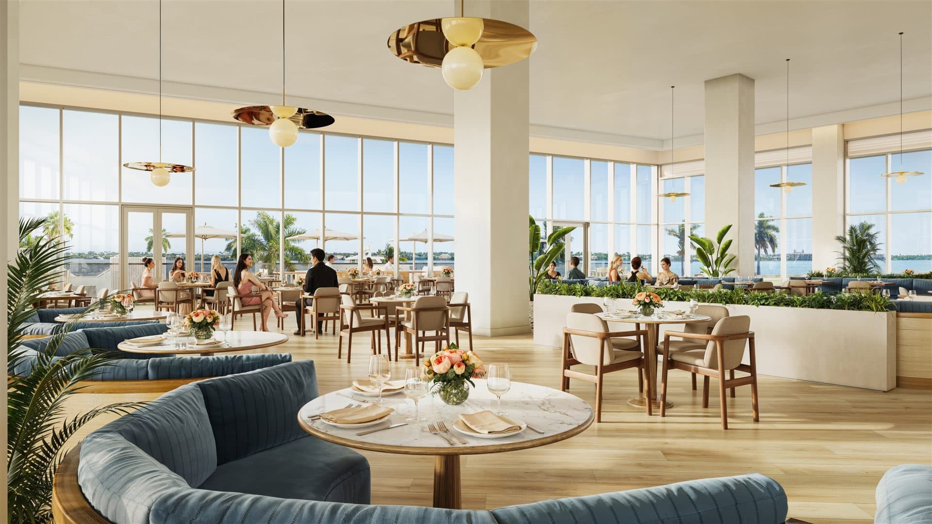 The waterfront restaurant — José Andrés' first in the Palm Beaches. Rendering: Olara Residences / Savanna