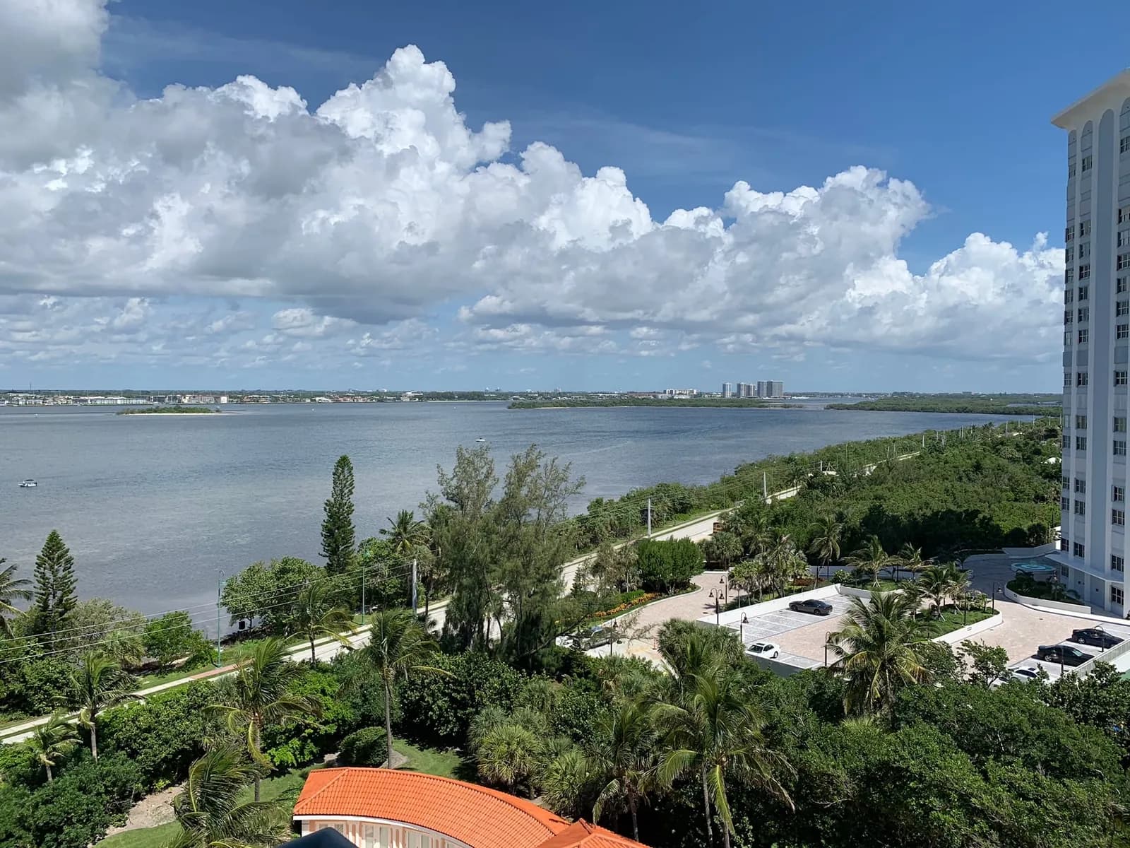 View west from Via Delfino over North Ocean Drive to the Lake Worth Lagoon